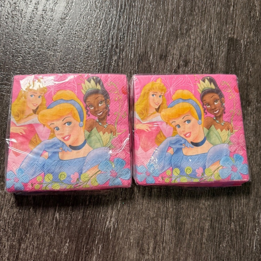 Disney Princess Napkins Girls OS Pink 32ct Hallmark Cinderella Tiana Aurora 2pk